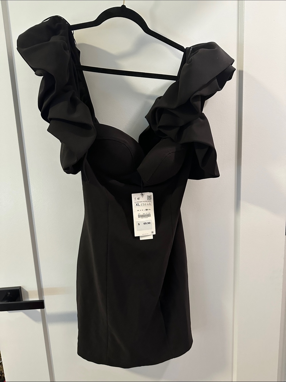 Zara Black Ruffle-Sleeve Mini Dress